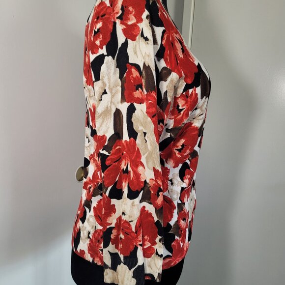 White House Black Market Red Floral Button Down Cardigan - XL - Picture 7 of 12